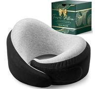 Proglobe Charcoal Black Memory Foam Travel Neck Pillow for Airplanes, Compact Plane Cushion for Long Flights with Soft Chin Support and Compression Bag, Comfortable Lightweight Air Travel Accessory