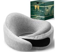 Proglobe Light Gray Memory Foam Travel Neck Pillow for Airplanes, Compact Plane Cushion for Long Flights with Soft Chin Support and Compression Bag, Comfortable Lightweight Air Travel Accessory