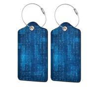 Programmer Binary Code Blue,Luggage Tags Pu Leather Name Tag Travel Suitcase Identifier ID Tags Durable Luggage Label 2 pcs