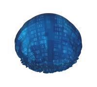 Programmer Binary Code Blue,Shower Cap Nightcap Double Layer Waterproof Elastic Bath Cap Reusable Hair Cap
