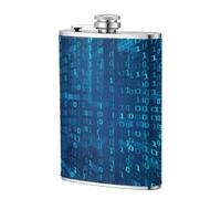 Programmer Blue Binary Code,304 Stainless Steel 8oz Flask Pu Leather Case, Pocket Flagon Outdoor Flat Liquor Flask