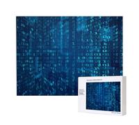 Programmer Blue Binary Code,500 Pieces Wooden Jigsaw Family Game Jigsaw Puzzles for Adults Teens Home Decor