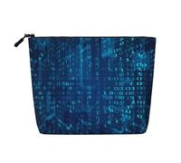 Programmer Blue Binary Code, Cosmetic Bag Imitation Linen Makeup Bag Portable Travel Toiletry Bag