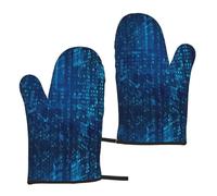 Programmer Blue Binary Code, Kitchen Oven Mitts Anti-Slip Cooking Gloves,Heat Resistant Baking Mitts A Pair