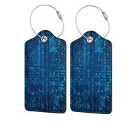 Programmer Blue Binary Code,Luggage Tags Pu Leather Name Tag Travel Suitcase Identifier ID Tags Durable Luggage Label 2 pcs