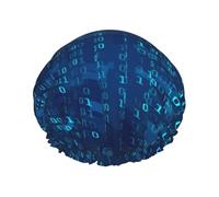 Programmer Blue Binary Code,Shower Cap Nightcap Double Layer Waterproof Elastic Bath Cap Reusable Hair Cap