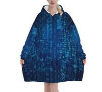 Programmer Blue Binary Code,Women's Oversized Wearable Blanket Hoodie, Blanket Sweatshirt,Flannel Pullover Blanket
