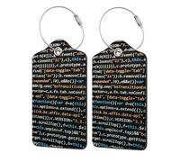 Programmer Programming Code,Luggage Tags Pu Leather Name Tag Travel Suitcase Identifier ID Tags Durable Luggage Label 2 pcs