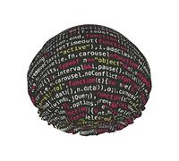 Programmer Programming Code Print Shower Caps Elastic Reusable Waterproof Bath Caps Double Layer Hair Cap for Women Men