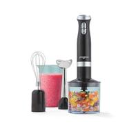 Progress 3 in 1 Blender Set - 500ml Chopping Bowl, 2 Speed Settings, 700ml Storage Beaker, 700W, Stainless Steel Blending Rod & Blade, Whisk Attachment, Whisp/Blend/Chop, Food Processor, Black