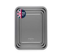 PROGRESS 3-Piece Baking Tray Set - Non-Stick Coating, 28/31/34.7 cm Stackable Oven Sheets, Dishwasher Safe, Easy Clean, Made in The UK, Durable Chip Trays, Lightweight Carbon Steel, 5 Year Guarantee