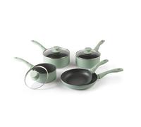 Progress Neutrals 5-Piece Pan Set - Includes 20cm & 24cm Fry Pans and 16, 18 & 20cm Saucepans, Non-Stick Recycled Aluminium Body, Easy-Clean Design, Tempered Glass Lids with Steam Vents