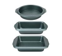 Progress COMBO-7734 Shimmer Collection Non-Stick Bakeware Set, Including 28 cm Loaf Pan, 27 cm Square Baking Pan and 28 cm Round Baking Pan, Carbon Steel, Oven Safe Up to 220°C/Gas Mark 7, Green