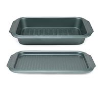 Progress COMBO-7735 Shimmer Collection Non-Stick Oven Tray Set, Including Baking Tray and Roaster, 39 cm, Carbon Steel, Perfect for Sunday Roasts, Traybakes, Biscuits, Green