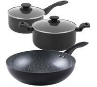 Progress COMBO-8964 Marble Ceramic Pan Set - 3 Piece with 20 cm Saucepan, 24 cm Stockpot, 28 cm Stir Fry Pan, Healthy Ceramic Non-Stick Coating, PFAS-Free, Induction, Lightweight Aluminium Cookware