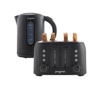 Progress Echo Kettle & Toaster Set - 1.7L 3000W Rapid Boil Kettle & 1600W 4-Slice Toaster, 6 Browning Levels, Defrost/Reheat/Cancel Functions, Removable Crumb Tray, Easy Pour, 360° Swivel Base