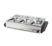 Progress EK3665P Electric Buffet Server - 3 Pan Hot Plate, Food Warmer Tray, 3 x 2.5L Removable Sections, Adjustable Temperature, 300W Portable Chafing Dish, Bain Marie, Catering Buffet Serving Tray