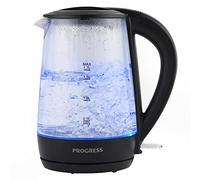 Progress EK3987P Glass Kettle - Electric 1.7L Water Tea Light Up Kettle With Blue LED Indicator Lights, 360° Swivel Base, Anti-Limescale Filter, Cordless, Boil-Dry Sensor, Auto Shut-Off, Illumi, 2200W