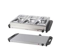 Progress EK3665P Electric Buffet Server - 3 Pan Hot Plate, Food Warmer Tray, 3 x 2.5L Removable Sections, Adjustable Temperature, 300W Portable Chafing Dish, Bain Marie, Catering Buffet Serving Tray