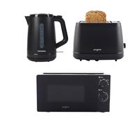 Progress Kettle, Toaster & Microwave Set - 1.7L Rapid Boil Kettle, 2 Slice Toaster & 20L Manual Microwave, Black