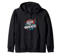 Progress Mindset Innovation Gear Motivation Graphic Zip Hoodie