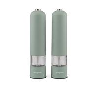 Progress Neutrals Electric Mill Set - 2 x Salt & Pepper Mills, Automatic Seasoning Grinders for Kitchen, Adjustable Ceramic Coarse to Fine Grind, LED Light, Battery-Operated, Sage