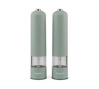 Progress Neutrals Electric Mill Set - 2 x Salt & Pepper Mills, Automatic Seasoning Grinders for Kitchen, Adjustable Ceramic Coarse to Fine Grind, LED Light, Battery-Operated, Sage