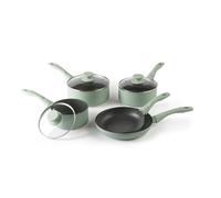 Progress Neutrals 5-Piece Pan Set - Includes 20cm & 24cm Fry Pans and 16, 18 & 20cm Saucepans, Non-Stick Recycled Aluminium Body, Easy-Clean Design, Tempered Glass Lids with Steam Vents