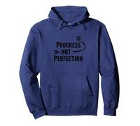 Progress Not Perfection Motivational Growth Mindset Quote Pullover Hoodie, Adult Unisex, Navy, XL