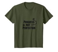 Progress Not Perfection Motivational Growth Mindset Quote T-Shirt, Kids, Olive, 4 Years