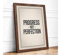 Progress Not Perfection Typography Framed Wall Art Print A1 (84.1×59.4cm) Walnut, Wall Decor for Living Room, Bedroom, Office & Home, Ready to Hang, Art Gift