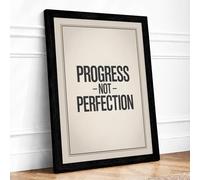 Progress Not Perfection Typography Framed Wall Art Print A2 (59.4×42cm) Black, Wall Decor for Living Room, Bedroom, Office & Home, Ready to Hang, Art Gift