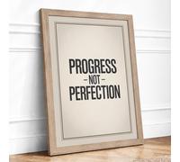 Progress Not Perfection Typography Framed Wall Art Print A2 (59.4×42cm) Oak, Wall Decor for Living Room, Bedroom, Office & Home, Ready to Hang, Art Gift