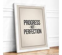Progress Not Perfection Typography Framed Wall Art Print A2 (59.4×42cm) White, Wall Decor for Living Room, Bedroom, Office & Home, Ready to Hang, Art Gift