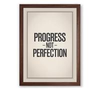Progress Not Perfection Typography Framed Wall Art Print A3 (42×29.7cm) Walnut, Wall Decor for Living Room, Bedroom, Office & Home, Ready to Hang, Art Gift
