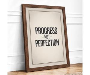 Progress Not Perfection Typography Framed Wall Art Print A3 (42×29.7cm) Walnut, Wall Decor for Living Room, Bedroom, Office & Home, Ready to Hang, Art Gift