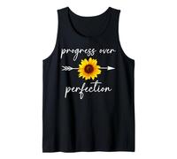 Progress Over Perfection Sunflower Arrow Motivational Quotes Tank Top