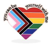 Progress Pride Badge, You Can Be Yourself With Me Rainbow Love Heart Enamel Pin Badge, LGBTQ Gay Pride Accessories Novelty Brooches for Men Women, Parades, Celebrations, Daily Wear, Creative Gifts