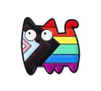 Progress Pride Cat Enamel Lapel Pin 3.5 x 3cm - LGBTQ+ Pride Flag Cat Badge with Trans and Inclusive Rainbow Colours - Hard Enamel Gold Tone Brooch for Jacket, Backpack, Hat or Gift
