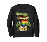Progress Pride Flag Heart LGBT Crocodile LGBTQ+ Alligator Long Sleeve T-Shirt