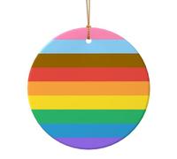 Progress Pride Flag Rainbow Colours Christmas Tree Ornaments - Round Ceramic Decor, Holiday Hanging Decorations, Xmas Gifts 7.3cm