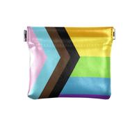Progress Pride Flag Rainbow Flag Small Leather Coin Purse Waterproof Mini Makeup Bag for Women Boys Girls