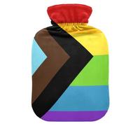 Progress Pride Flag Rainbow Flag Water Bottle for hot Water with Soft Cover, 2L Water Bag for Hot and Cold Therapies