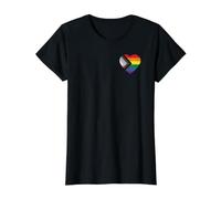 Progress Pride Flag Vintage Rainbow Heart Love LGBT Pocket Value Graphic T-Shirt, Women, Black, XL