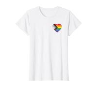 Progress Pride Flag Vintage Rainbow Heart Love LGBT Pocket Value Graphic T-Shirt, Women, White, S