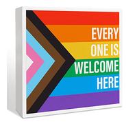 Progress Pride LGBT Wooden Box Sign, LGBTQ Home Office Desk Decor, Rainbow Lesbian Gay Queer Room Decoration, LGBT Pride Month Men Women Teens Gifts, Every One Is Welcome Here