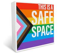 Progress Pride LGBTQ Wooden Box Sign, LGBT Home Office Desk Decor, Rainbow Lesbian Gay Queer Room Decoration, LGBT Pride Month Men Women Teens Gifts, This Is A Safe Space 5x5 Inch