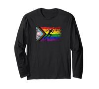 Progress Pride Run LGBTQ Flag Tattered Runner Silhouette Long Sleeve T-Shirt