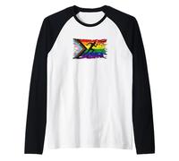 Progress Pride Run LGBTQ Flag Tattered Runner Silhouette Raglan Baseball Tee