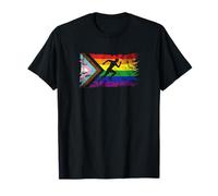 Progress Pride Run LGBTQ Flag Tattered Runner Silhouette T-Shirt